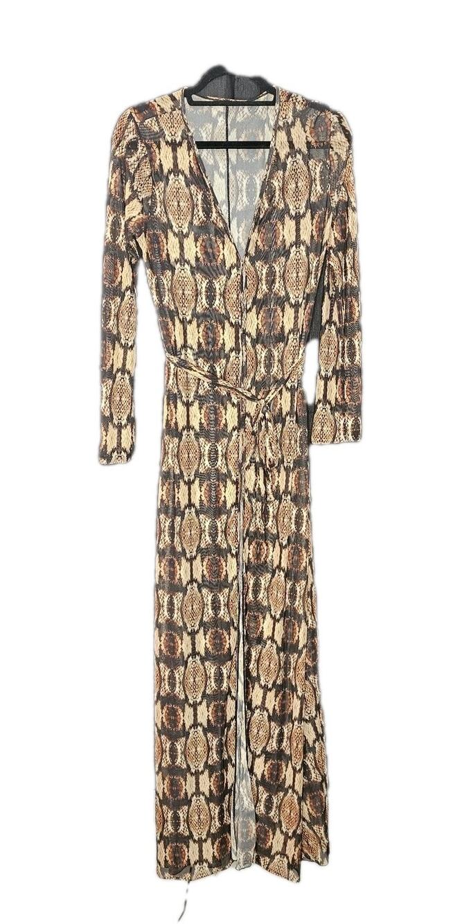 Snake Print Mesh Sheer Tie Snap Cardigan Duster Size Medium Festival Sexy